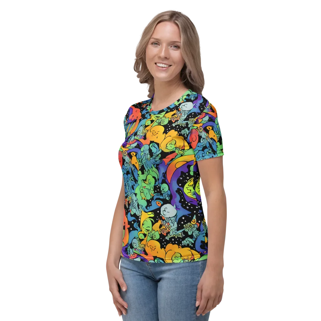 Neon Creature Carnival on Women's Crew Neck T-Shirt — Left