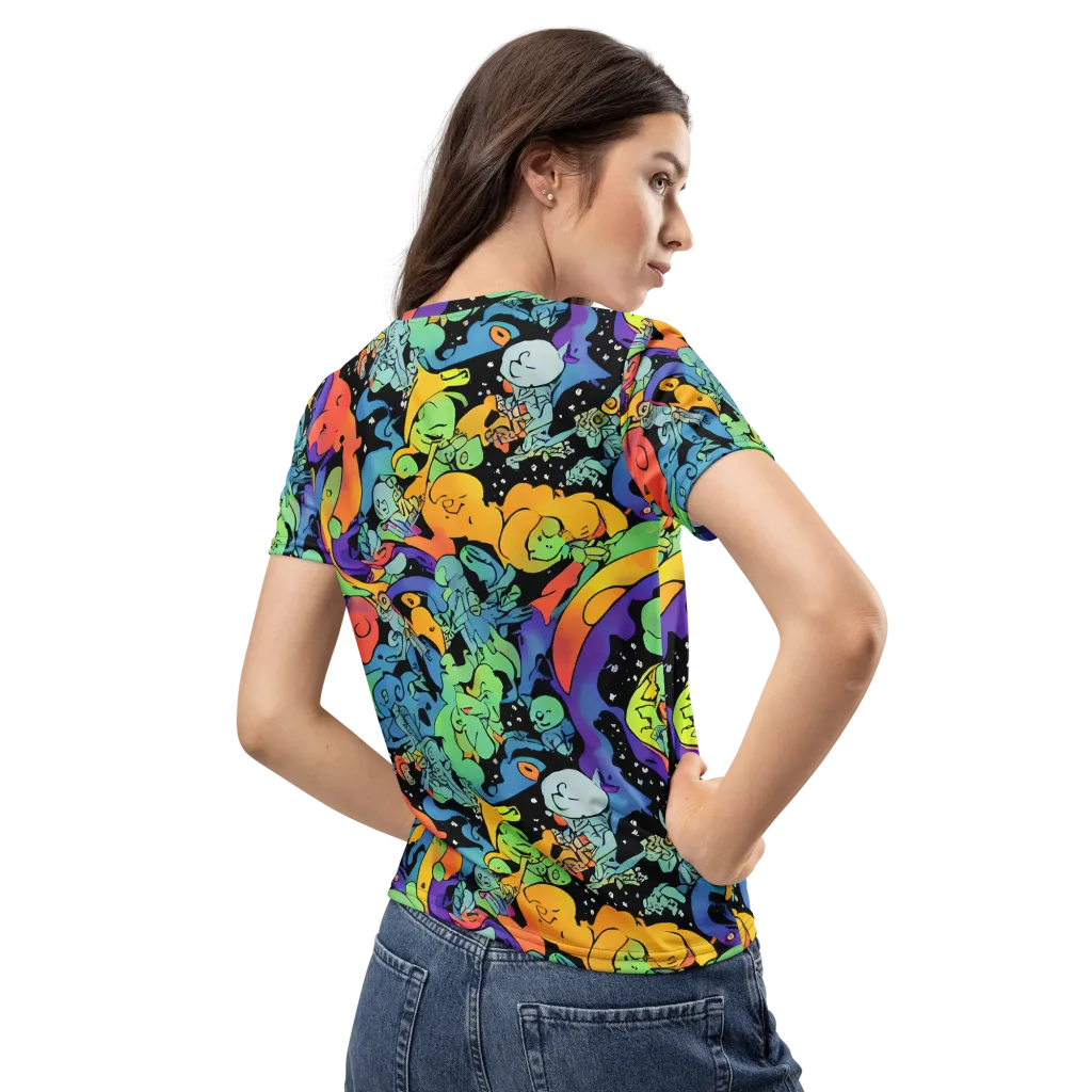 Neon Creature Carnival on Women's Crew Neck T-Shirt — Back