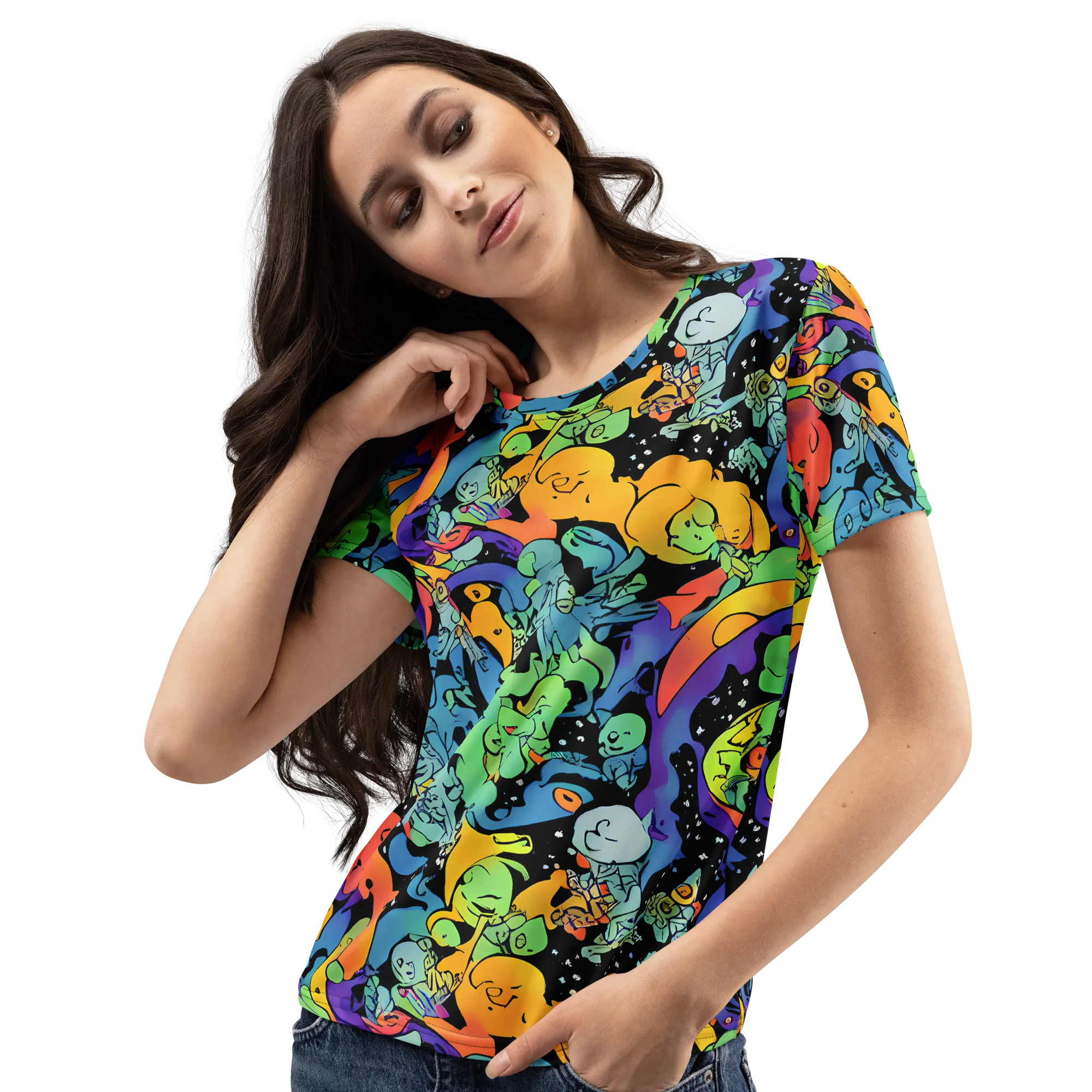 Neon Creature Carnival on Women's Crew Neck T-Shirt — Left Front
