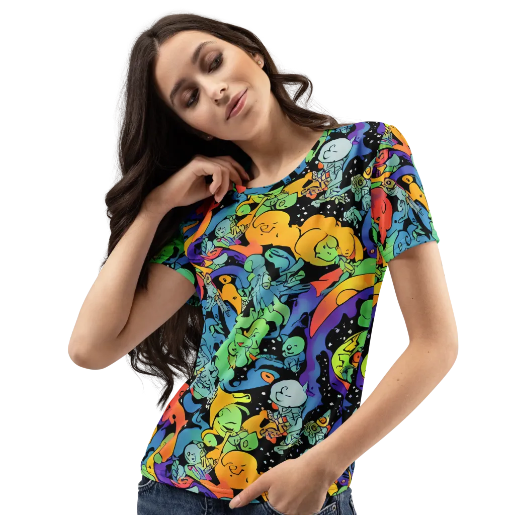 Neon Creature Carnival on Women's Crew Neck T-Shirt — Left Front