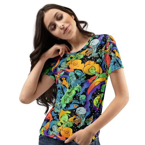 Neon Creature Carnival on a Women's Crew Neck T-Shirt