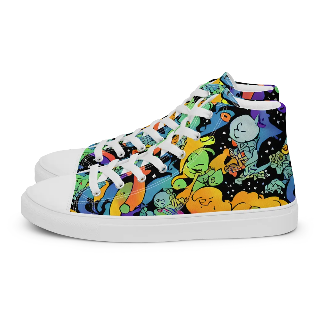 Neon Creature Carnival on Women's High Top Canvas Shoes — Left