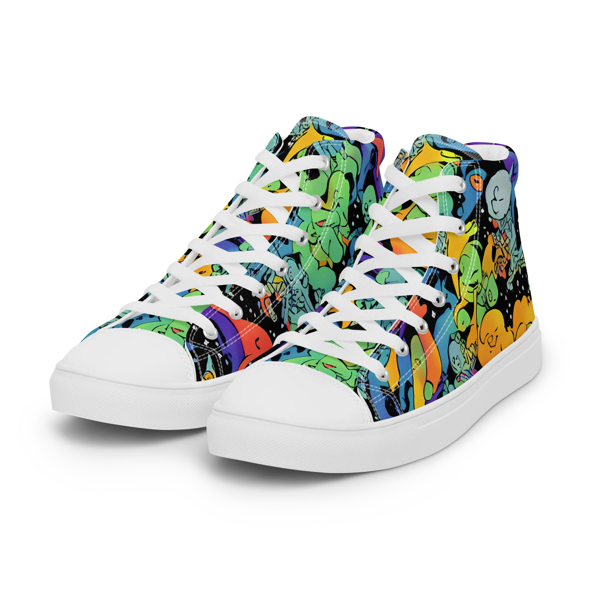 Neon Creature Carnival on Women's High Top Canvas Shoes — Left Front