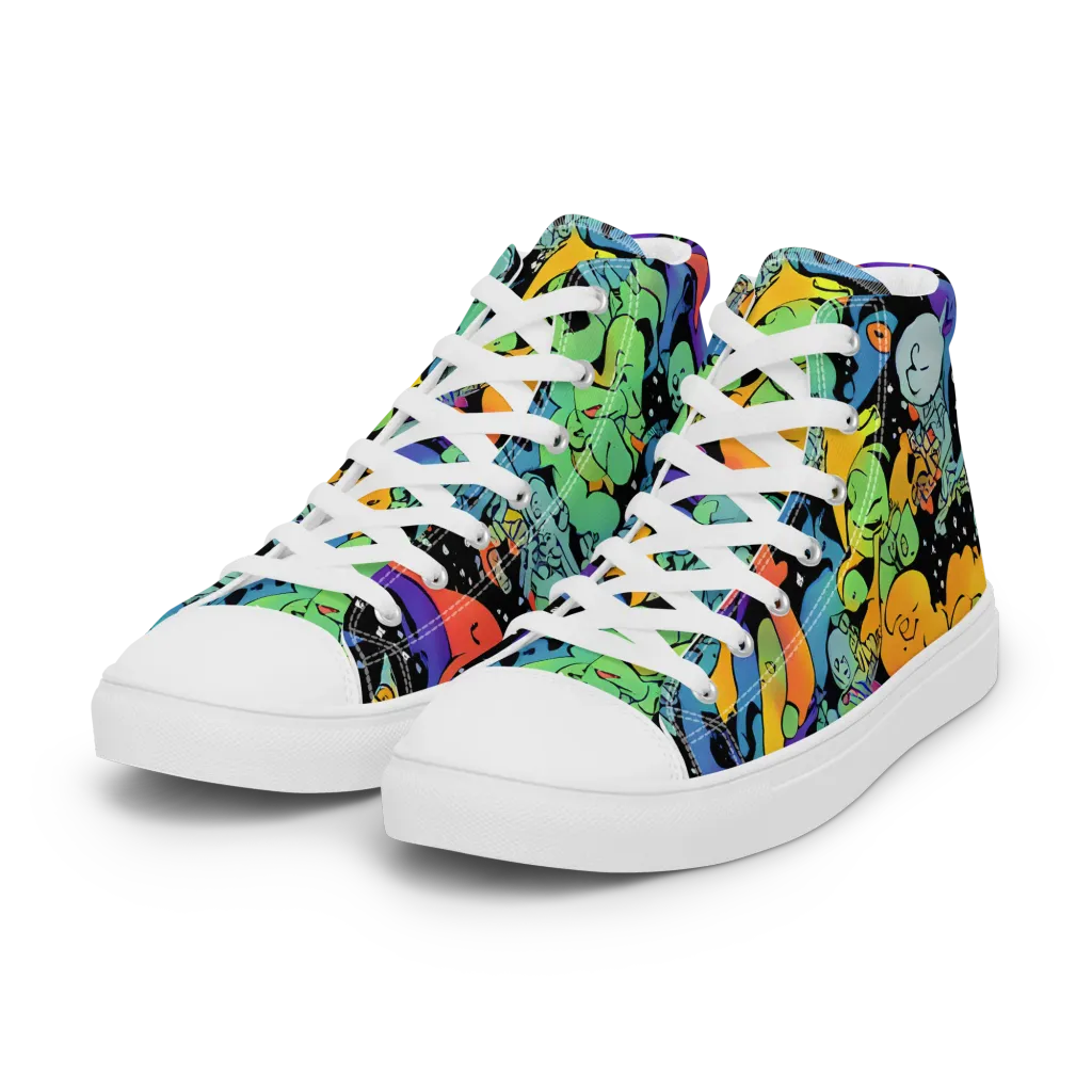 Neon Creature Carnival on Women's High Top Canvas Shoes — Left Front