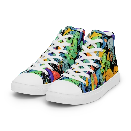Neon Creature Carnival on a Women's High Top Canvas Shoes