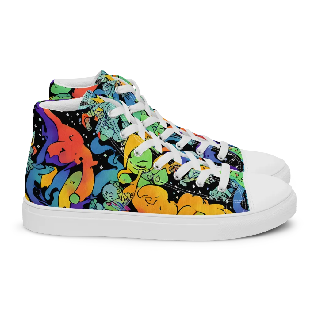 Neon Creature Carnival on Women's High Top Canvas Shoes — Right