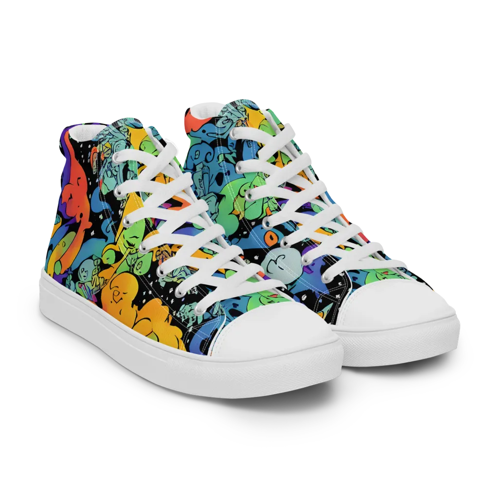 Neon Creature Carnival on Women's High Top Canvas Shoes — Right Front