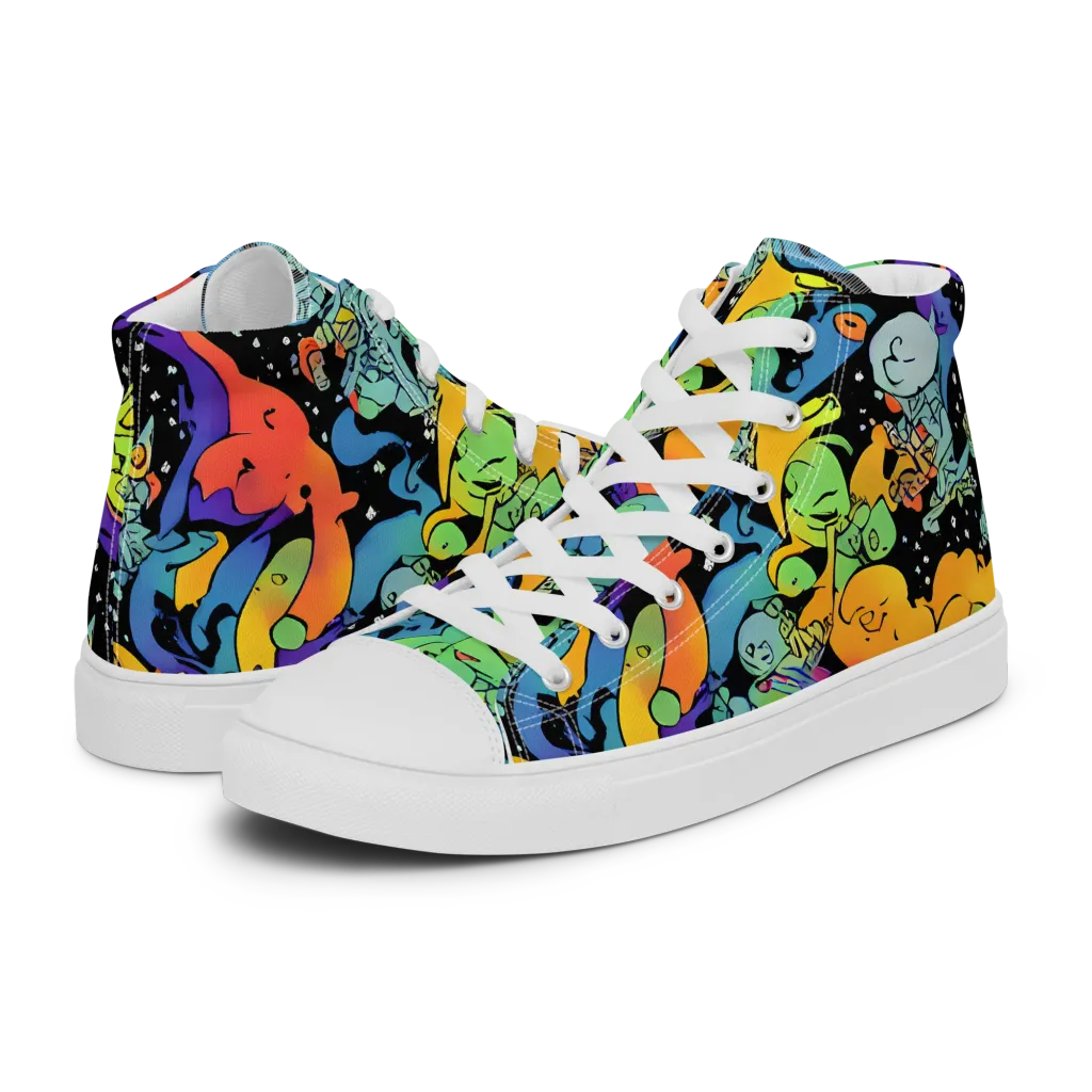 Neon Creature Carnival on Women's High Top Canvas Shoes — Left