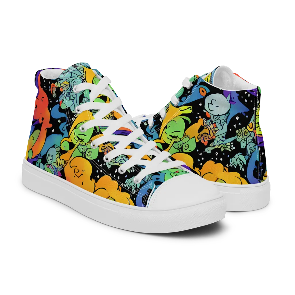 Neon Creature Carnival on Women's High Top Canvas Shoes — Right