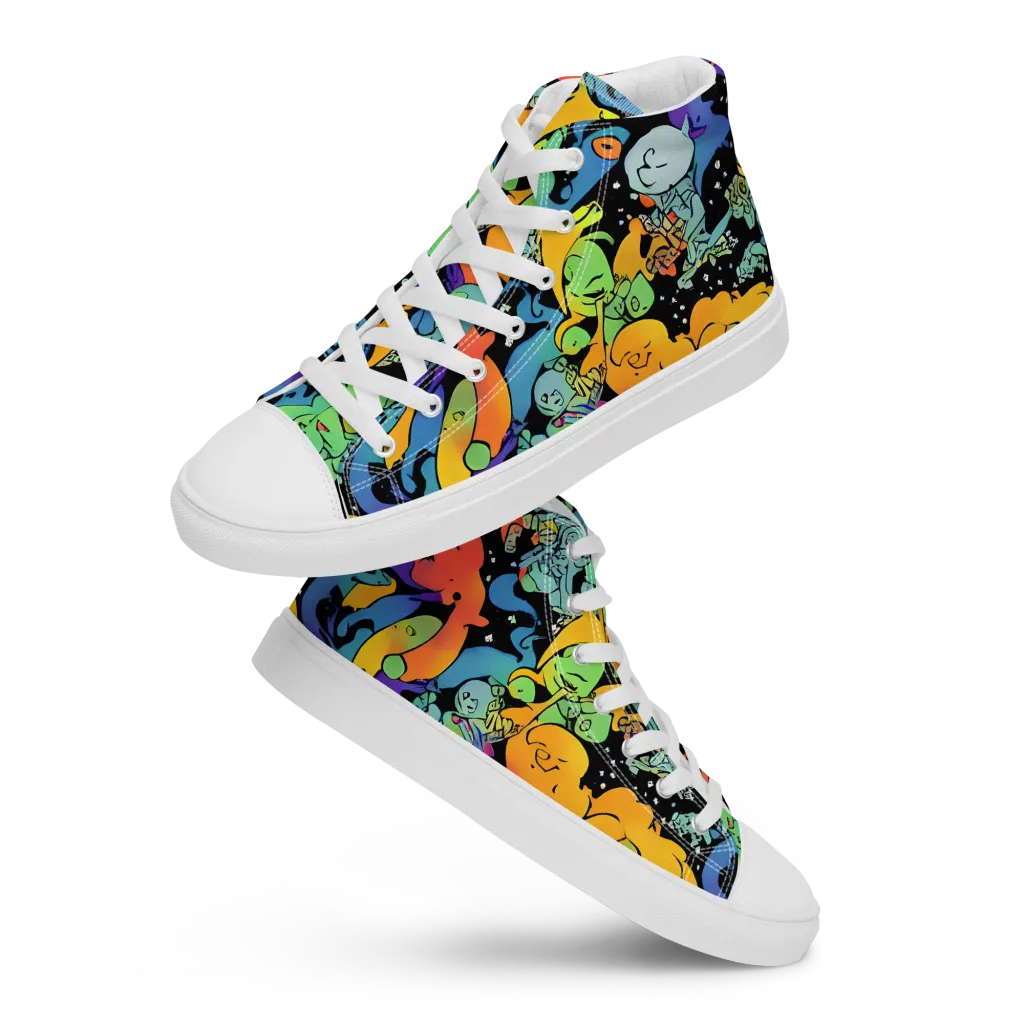 Neon Creature Carnival on Women's High Top Canvas Shoes — Front