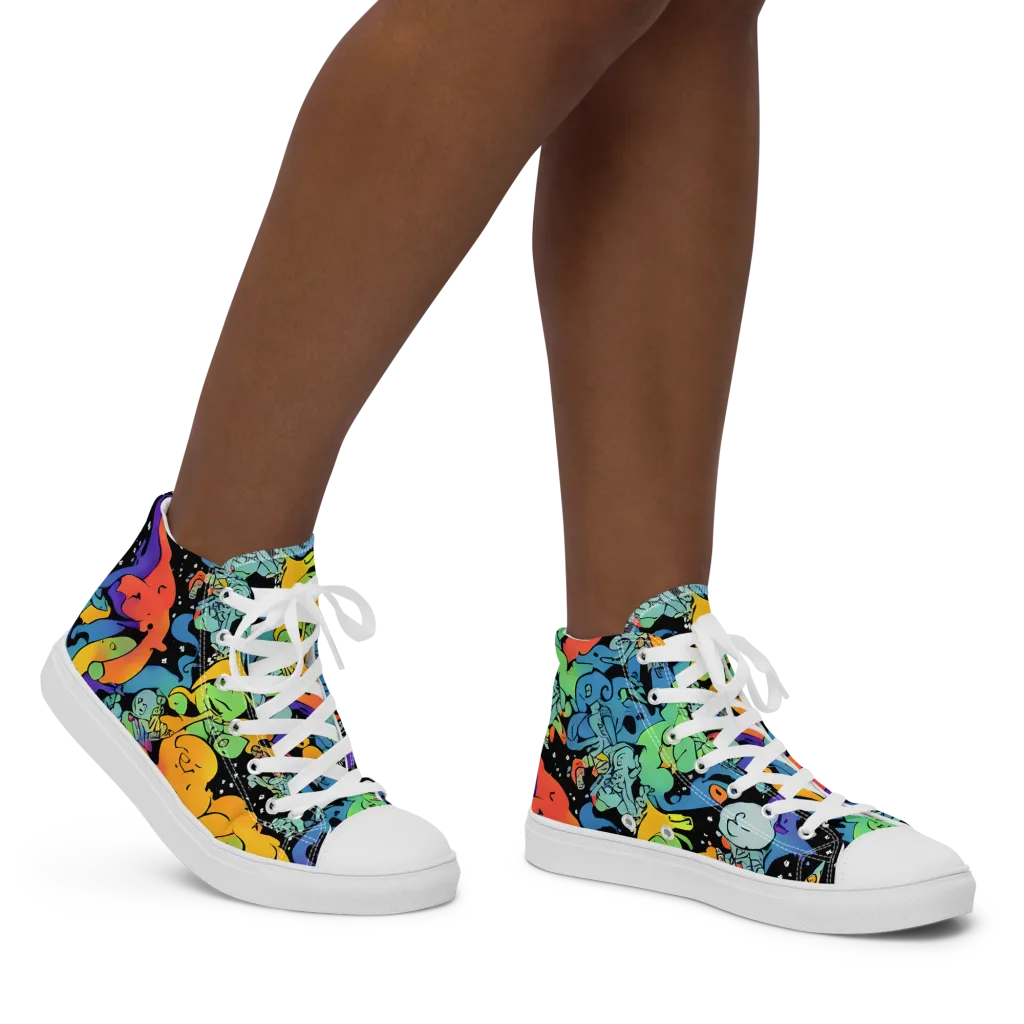 Neon Creature Carnival on Women's High Top Canvas Shoes — Right