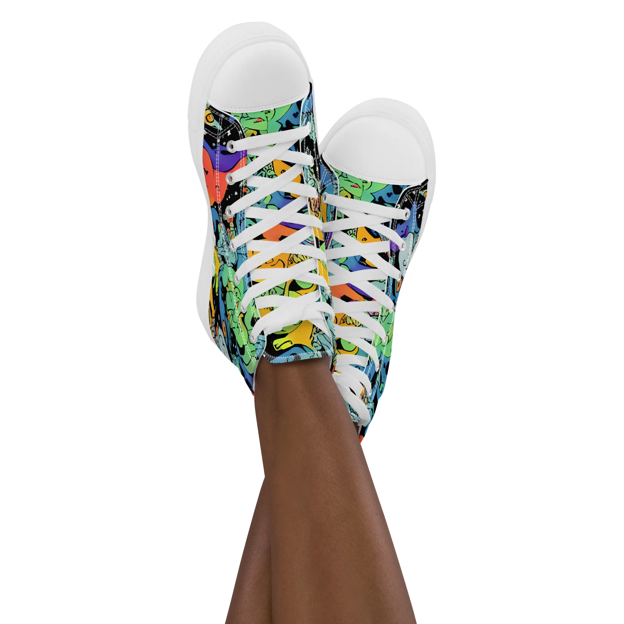Neon Creature Carnival on Women's High Top Canvas Shoes — Front