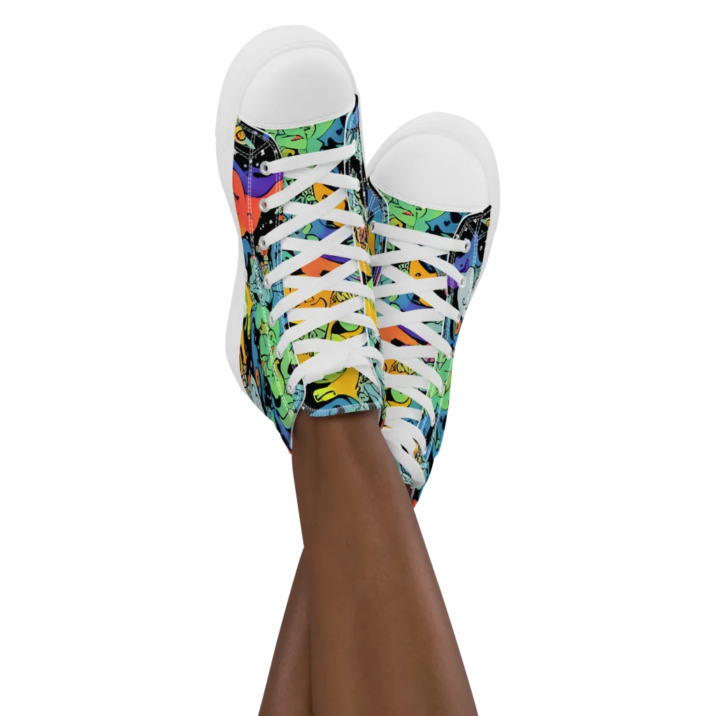 Neon Creature Carnival on Women's High Top Canvas Shoes — Front