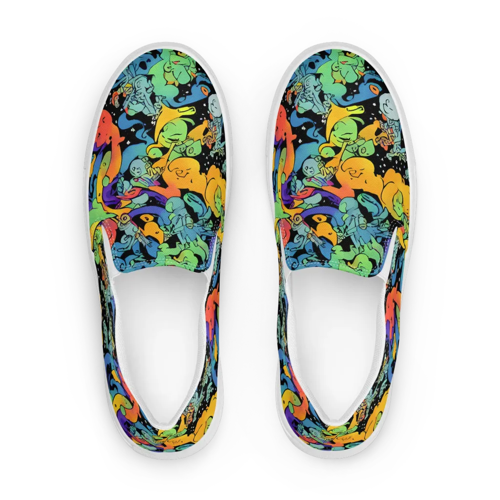 Neon Creature Carnival on Men's Slip-On Canvas Shoes — Front