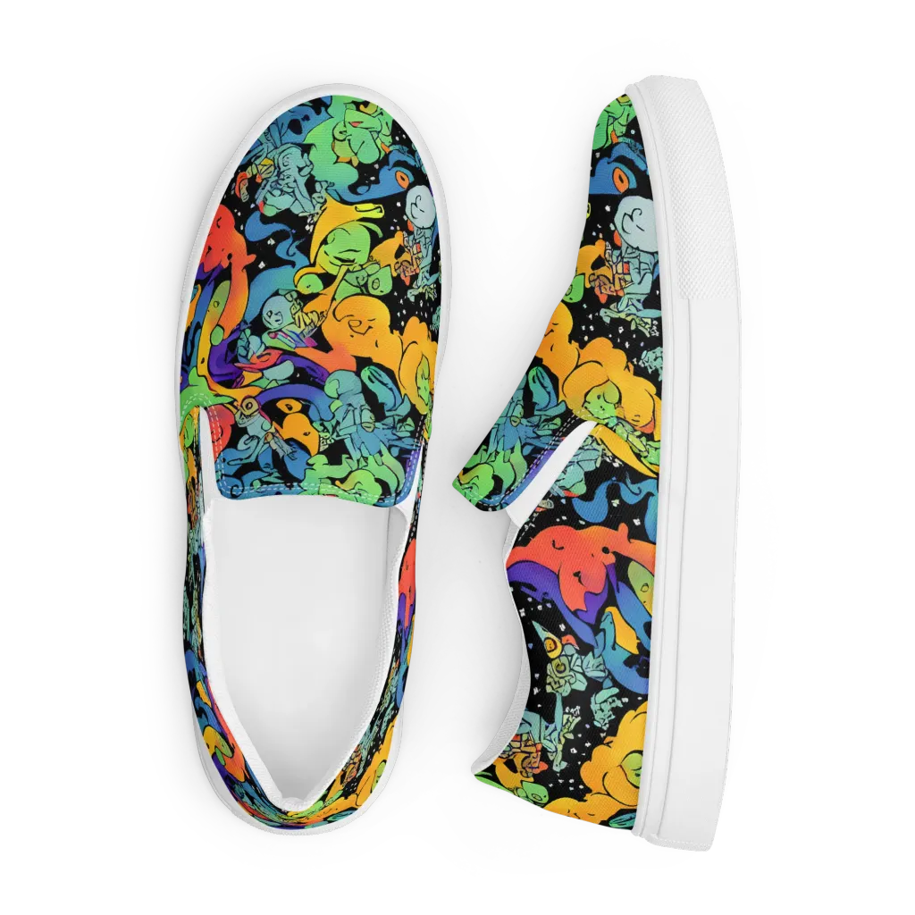 Neon Creature Carnival on Men's Slip-On Canvas Shoes — Front