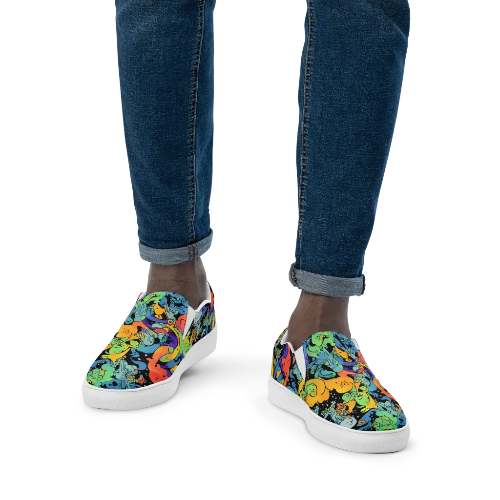 Neon Creature Carnival on Men's Slip-On Canvas Shoes — Front