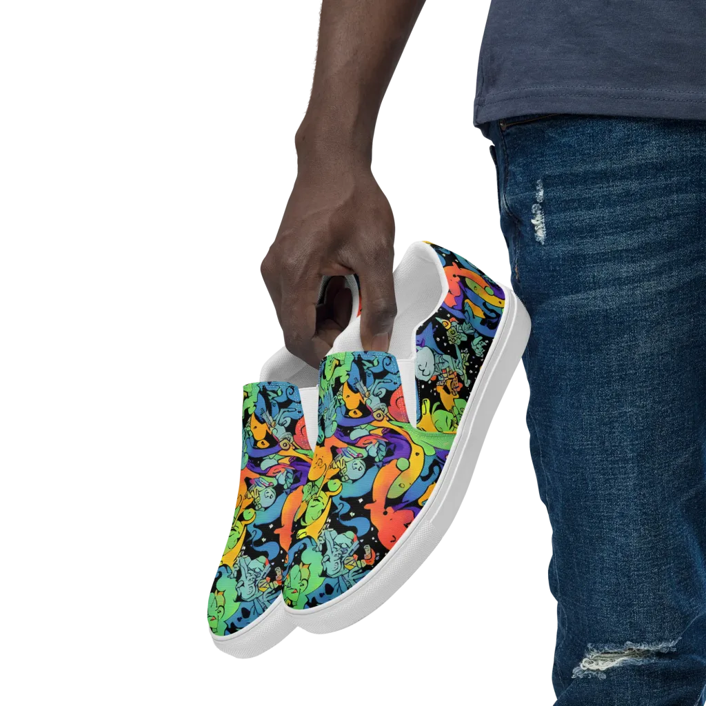 Neon Creature Carnival on Men's Slip-On Canvas Shoes — Left Front