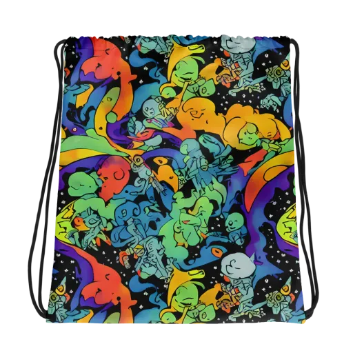 Neon Creature Carnival on a Drawstring Bag