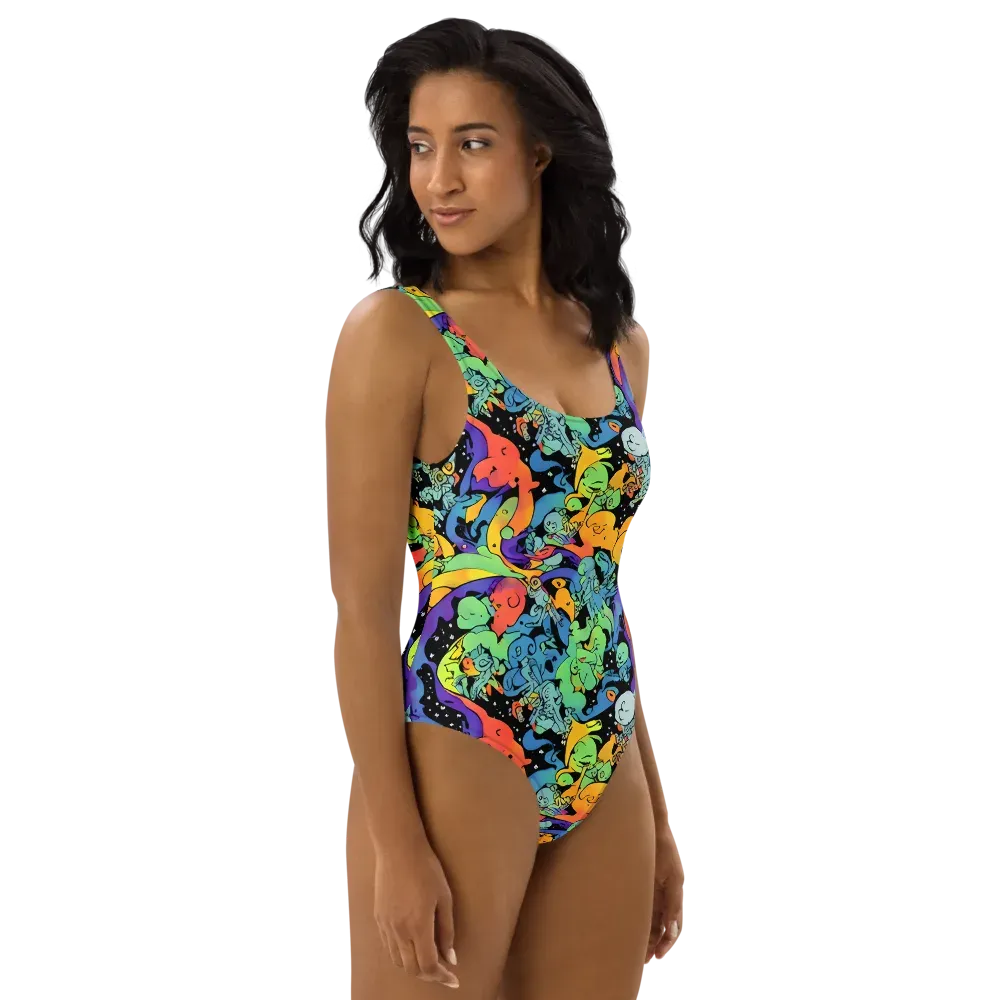 Neon Creature Carnival on One-Piece Swimsuit — Right