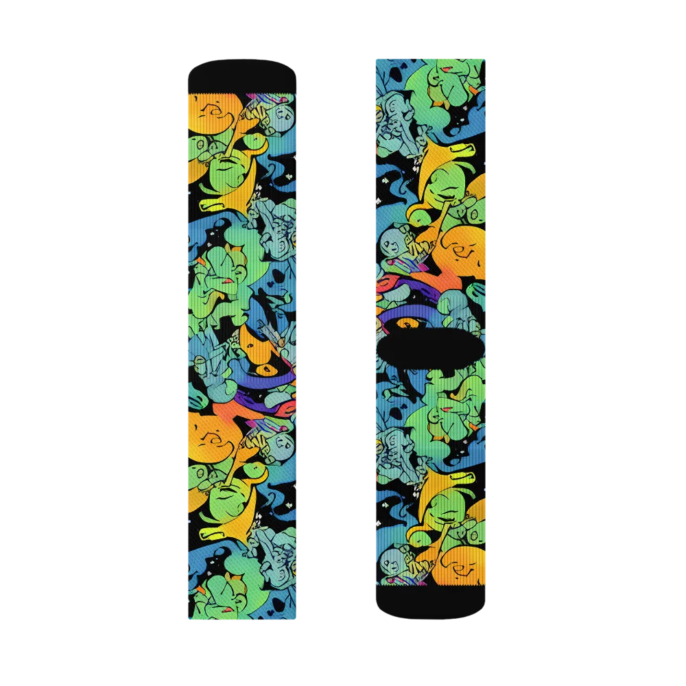 Neon Creature Carnival on Socks — Right Sock