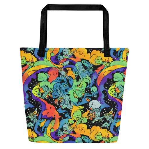 Neon Creature Carnival on a Large Tote Bag W/ Pocket