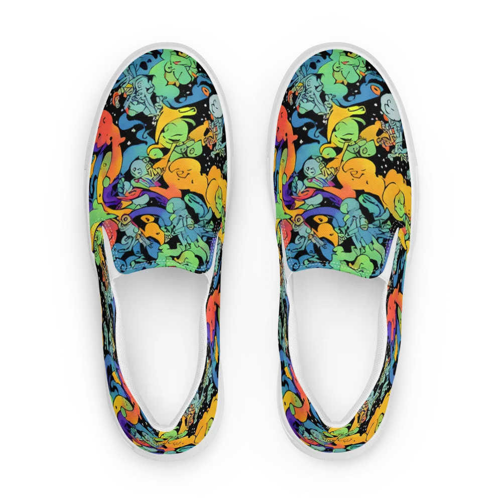Neon Creature Carnival on Women's Slip-On Canvas Shoes — Front