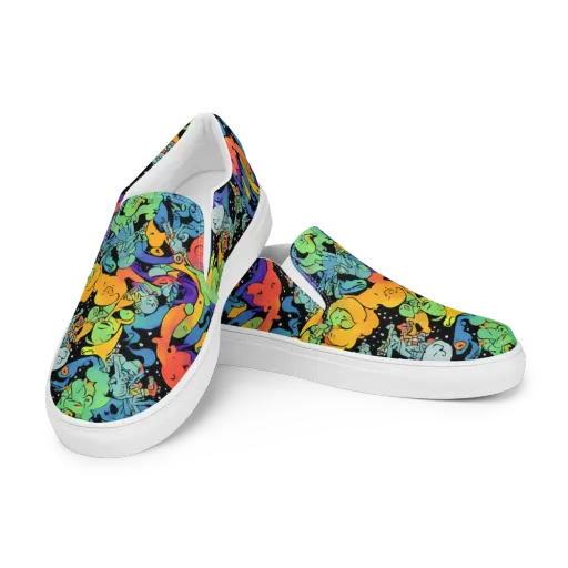 Neon Creature Carnival on a Women's Slip-On Canvas Shoes