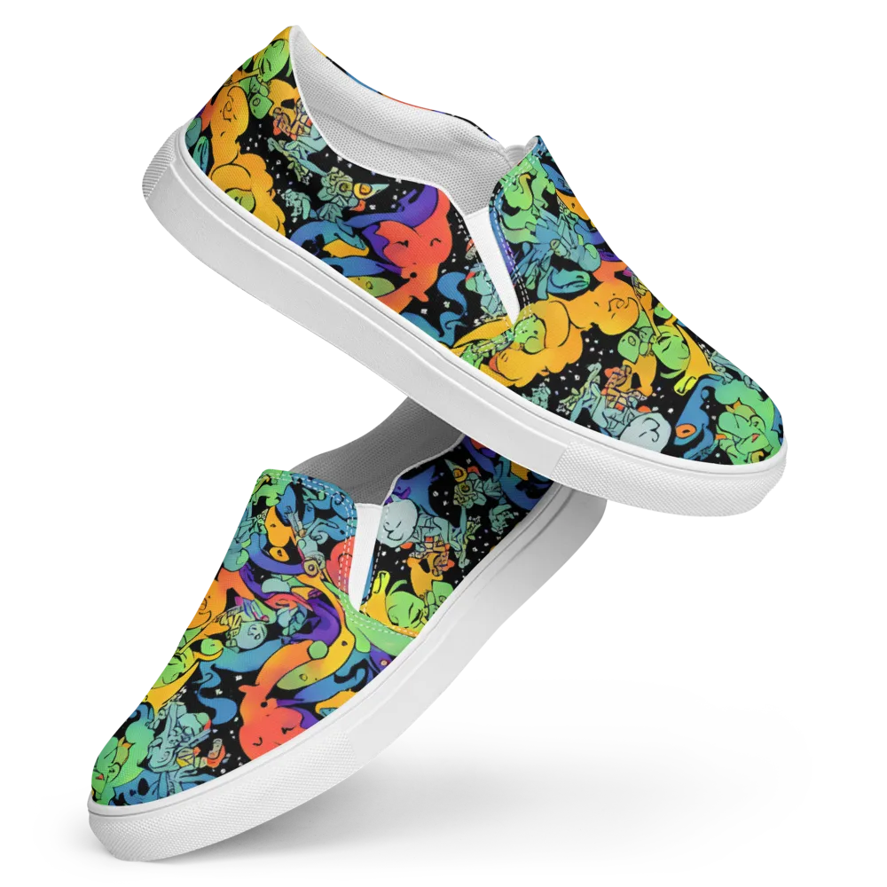 Neon Creature Carnival on Women's Slip-On Canvas Shoes — Front