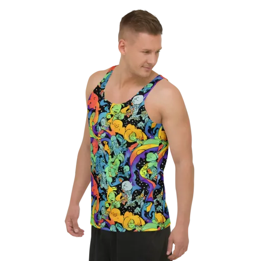Neon Creature Carnival on a Men's Tank Top