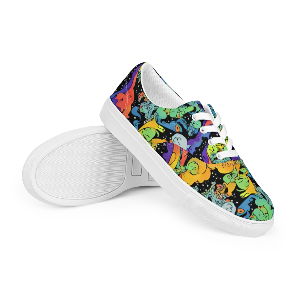 Neon Creature Carnival on Men's Lace-Up Canvas Shoes — Right Front