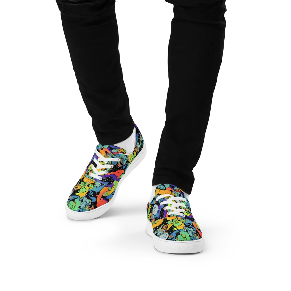 Neon Creature Carnival on Men's Lace-Up Canvas Shoes — Front