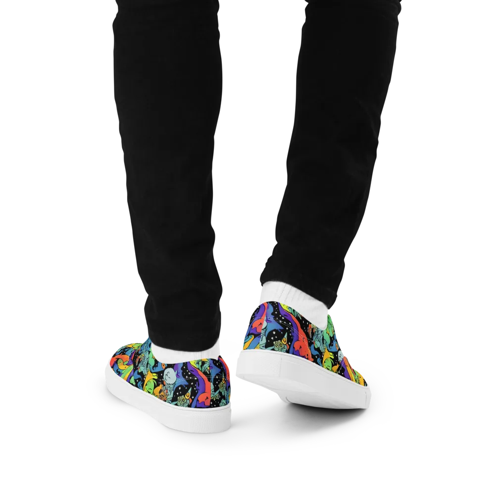 Neon Creature Carnival on Men's Lace-Up Canvas Shoes — Back