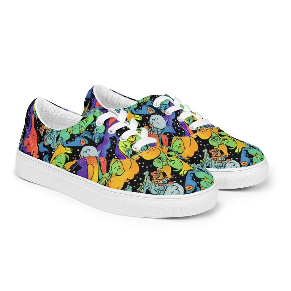 Neon Creature Carnival on Men's Lace-Up Canvas Shoes — Right Front