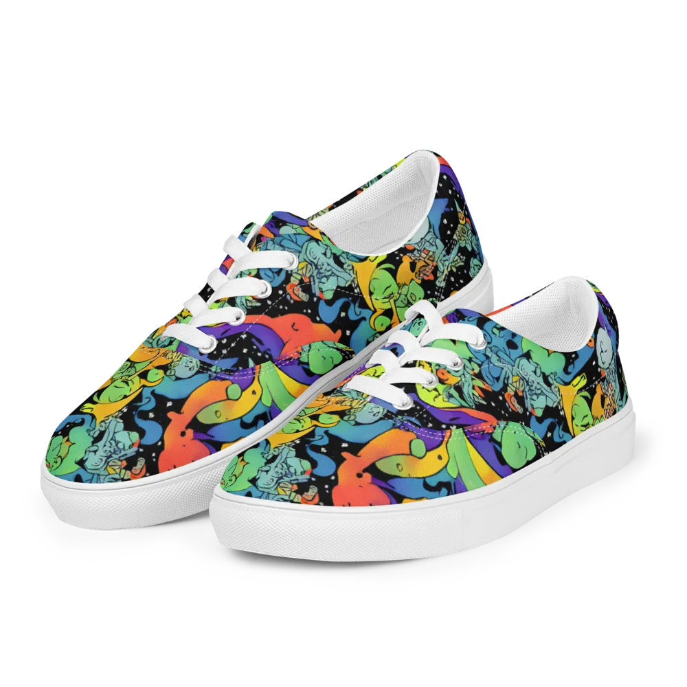 Neon Creature Carnival on Men's Lace-Up Canvas Shoes — Left Front