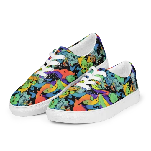 Neon Creature Carnival on a Men's Lace-Up Canvas Shoes
