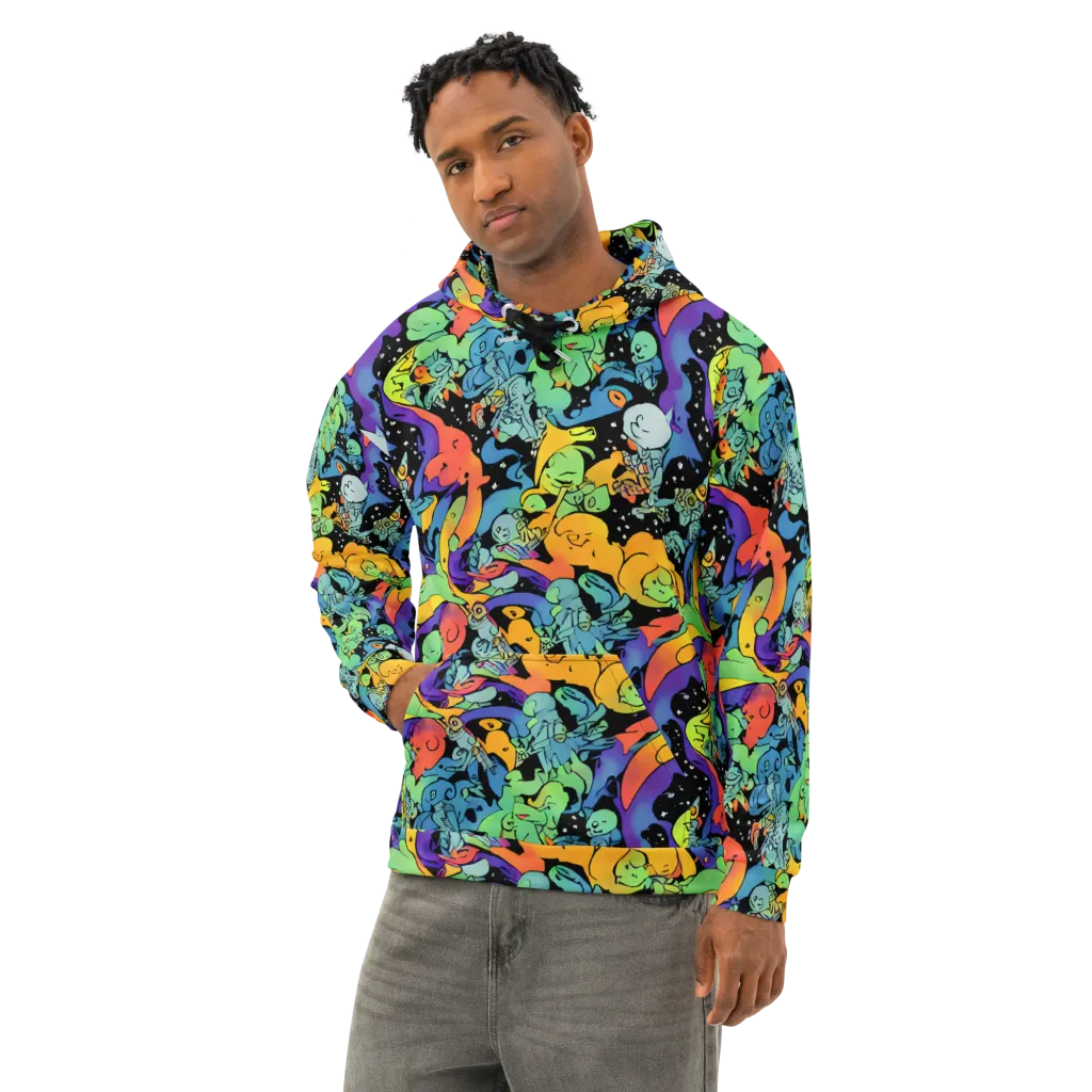 Neon Creature Carnival on Cotton Hoodie — Left Front