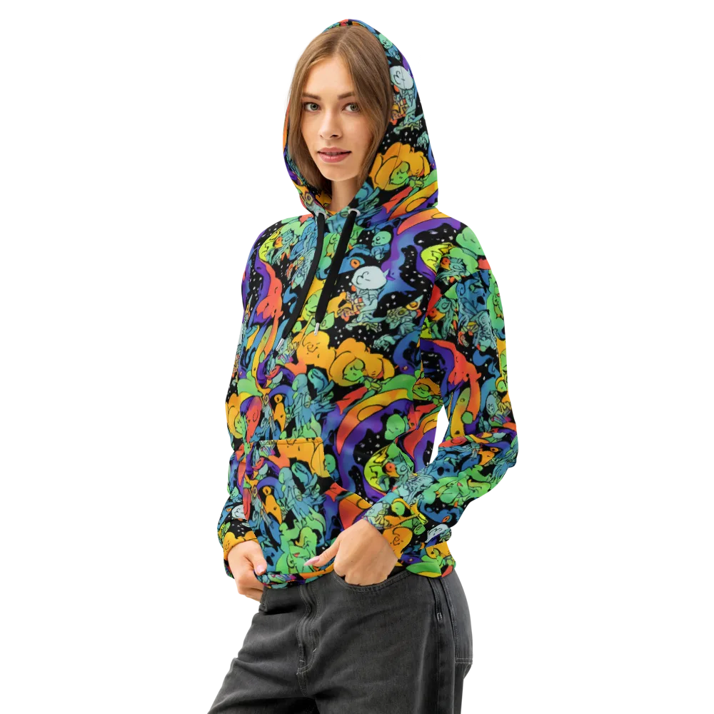Neon Creature Carnival on Cotton Hoodie — Left Front