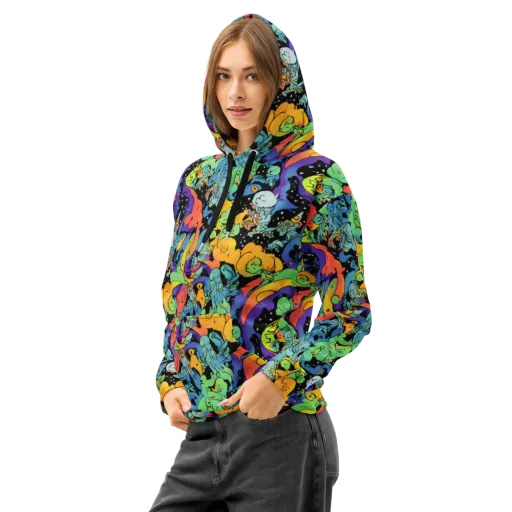 Neon Creature Carnival on a Cotton Hoodie