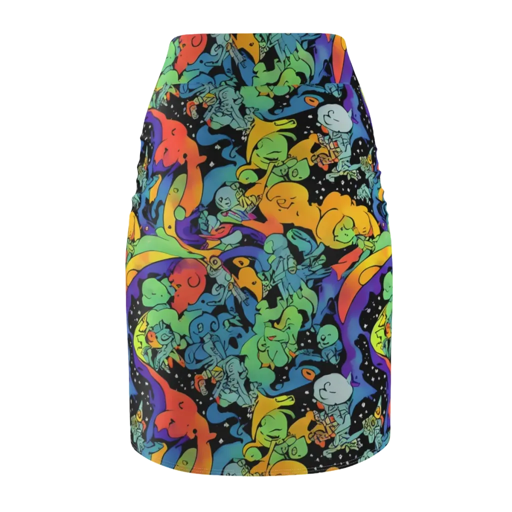 Neon Creature Carnival on Pencil Skirt — Back