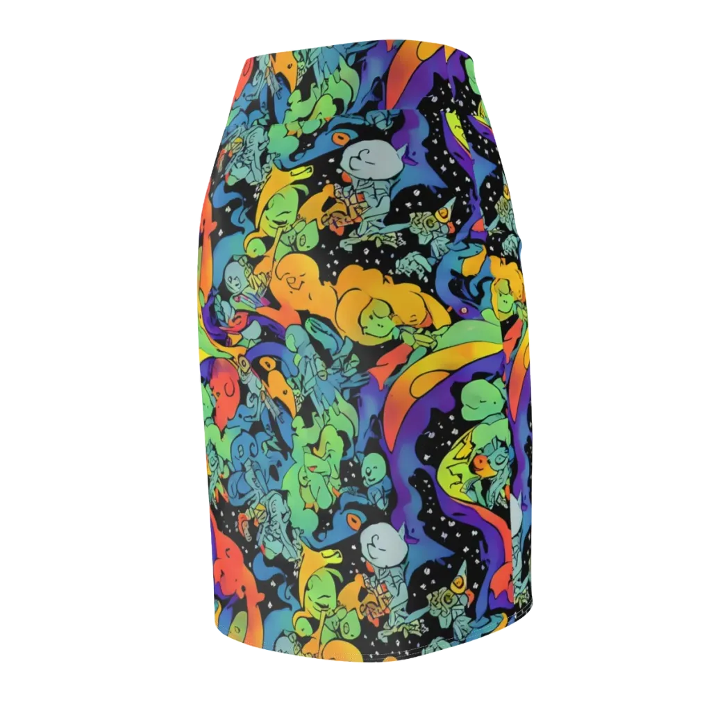 Neon Creature Carnival on Pencil Skirt — Back Side