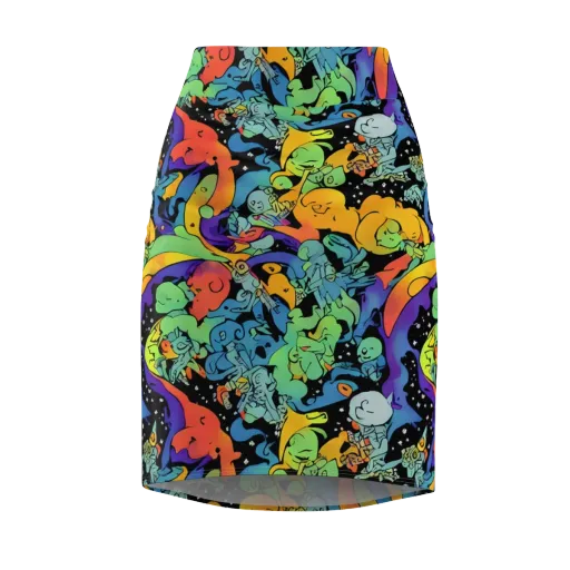 Neon Creature Carnival on a Pencil Skirt