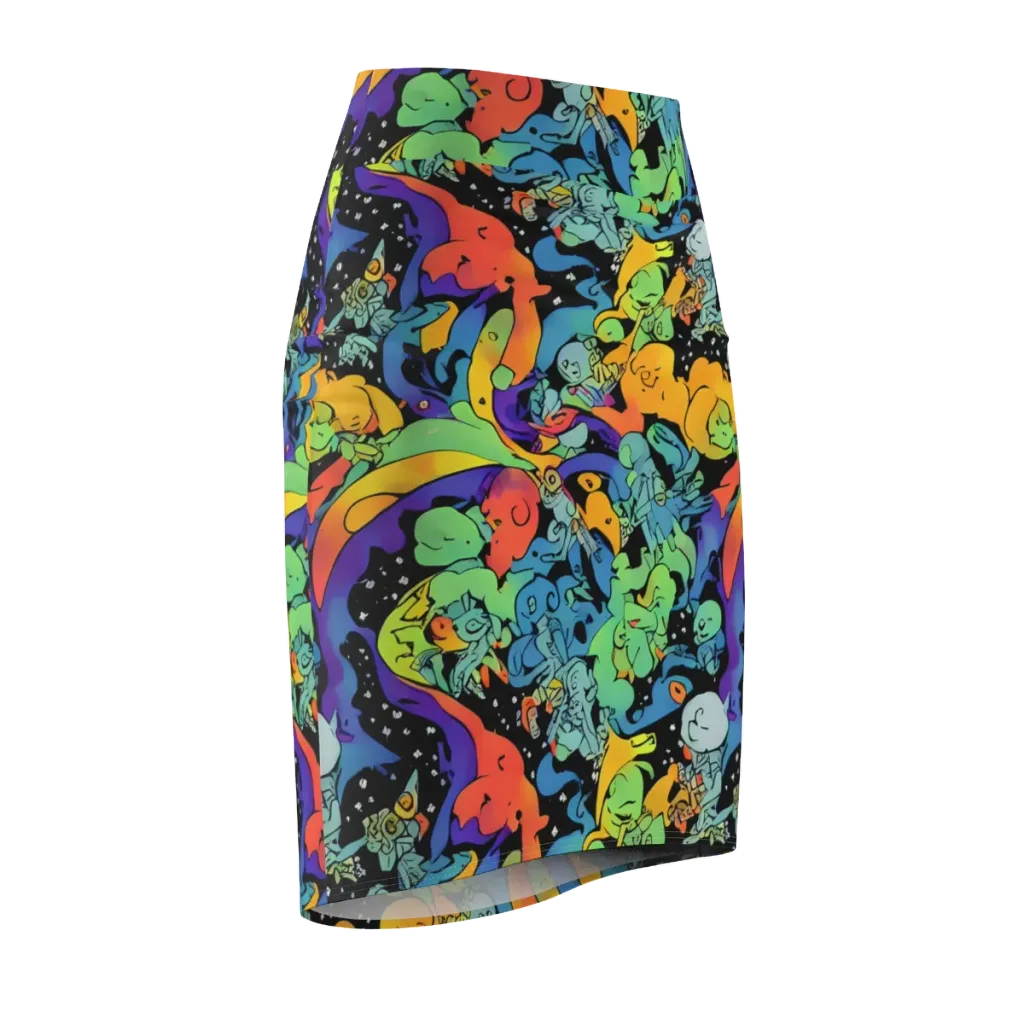 Neon Creature Carnival on Pencil Skirt — Front Side