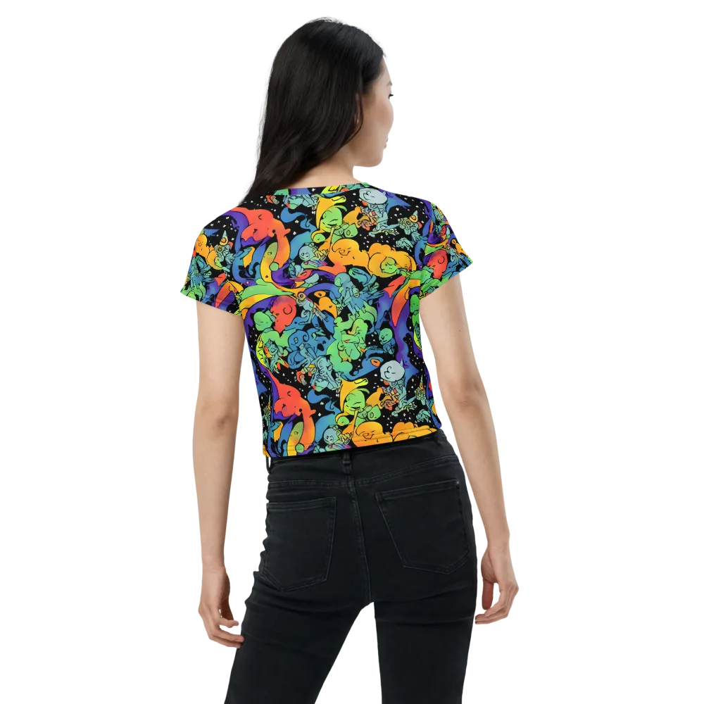 Neon Creature Carnival on Crop Tee — Back