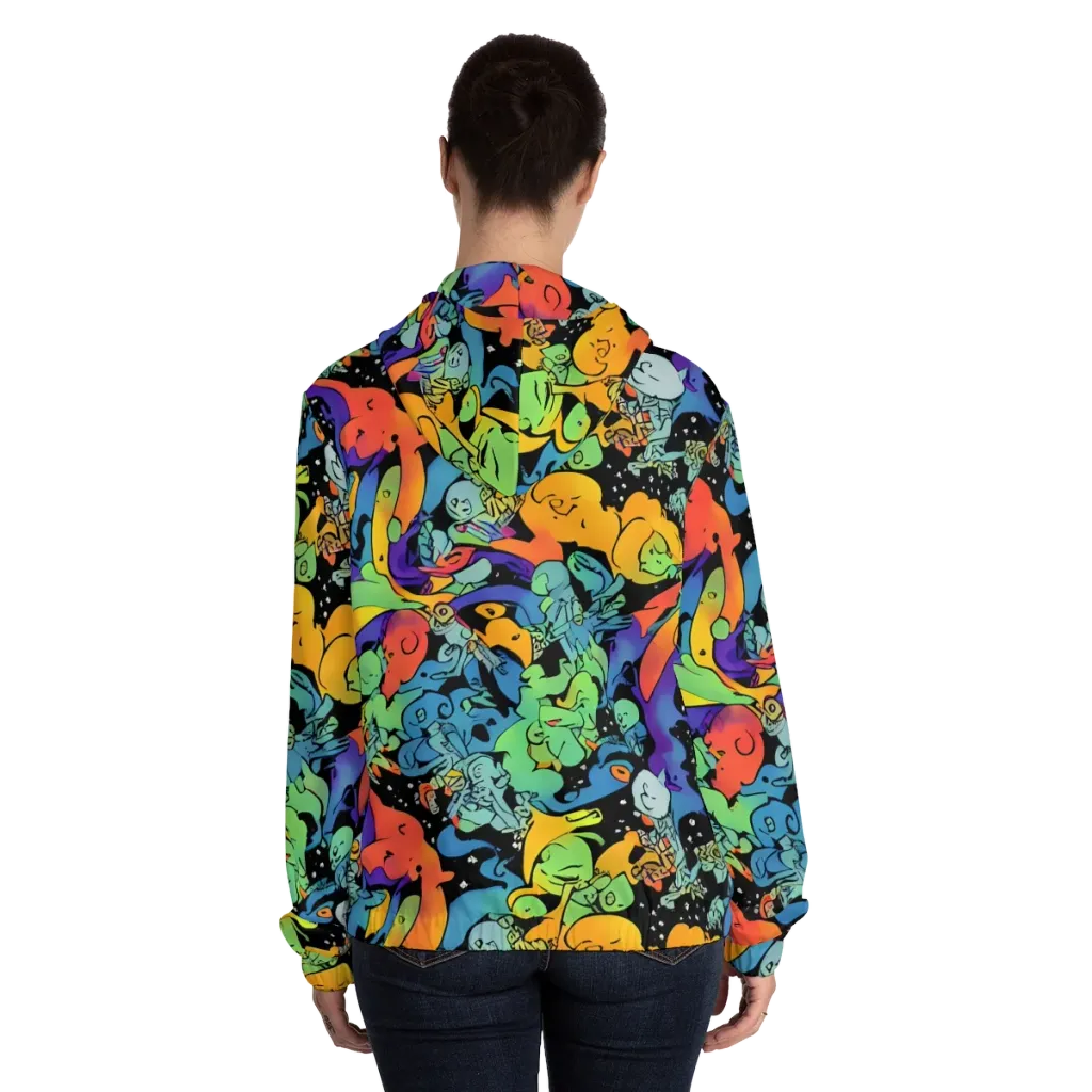 Neon Creature Carnival on Women's Full-Zip Hoodie — Back On Person