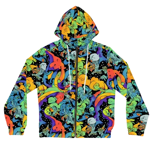 Neon Creature Carnival on a Women's Full-Zip Hoodie