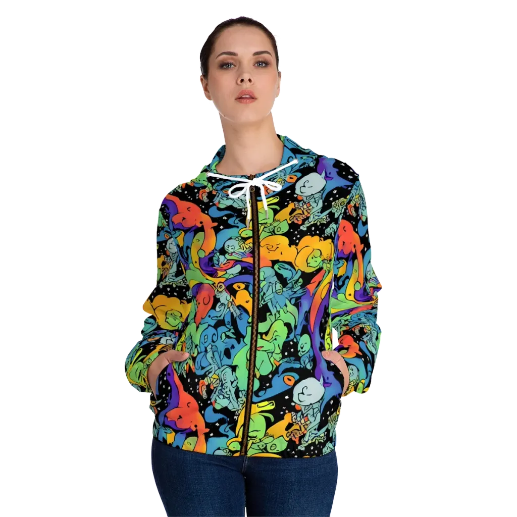 Neon Creature Carnival on Women's Full-Zip Hoodie — Front On Person