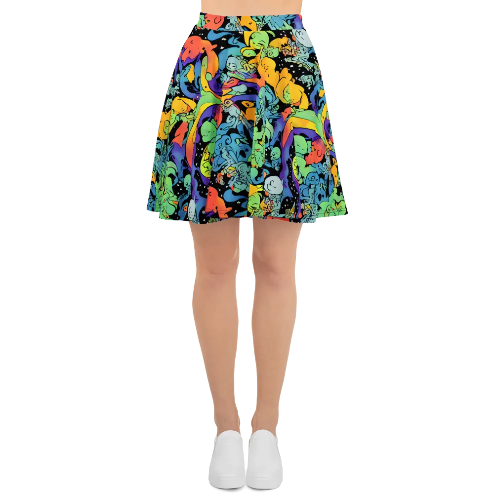 Neon Creature Carnival on Skater Skirt — Front