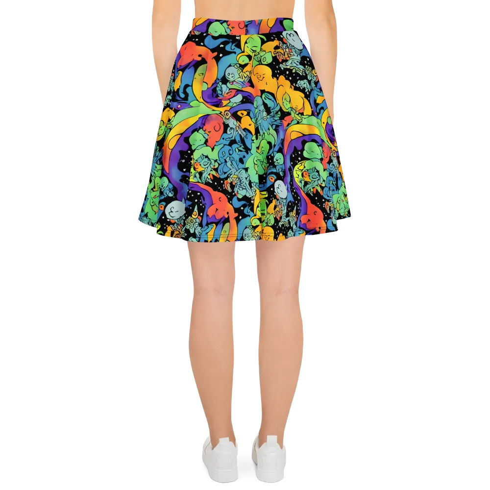 Neon Creature Carnival on Skater Skirt — Back