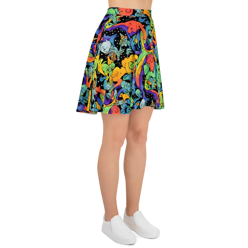 Neon Creature Carnival on Skater Skirt — Right