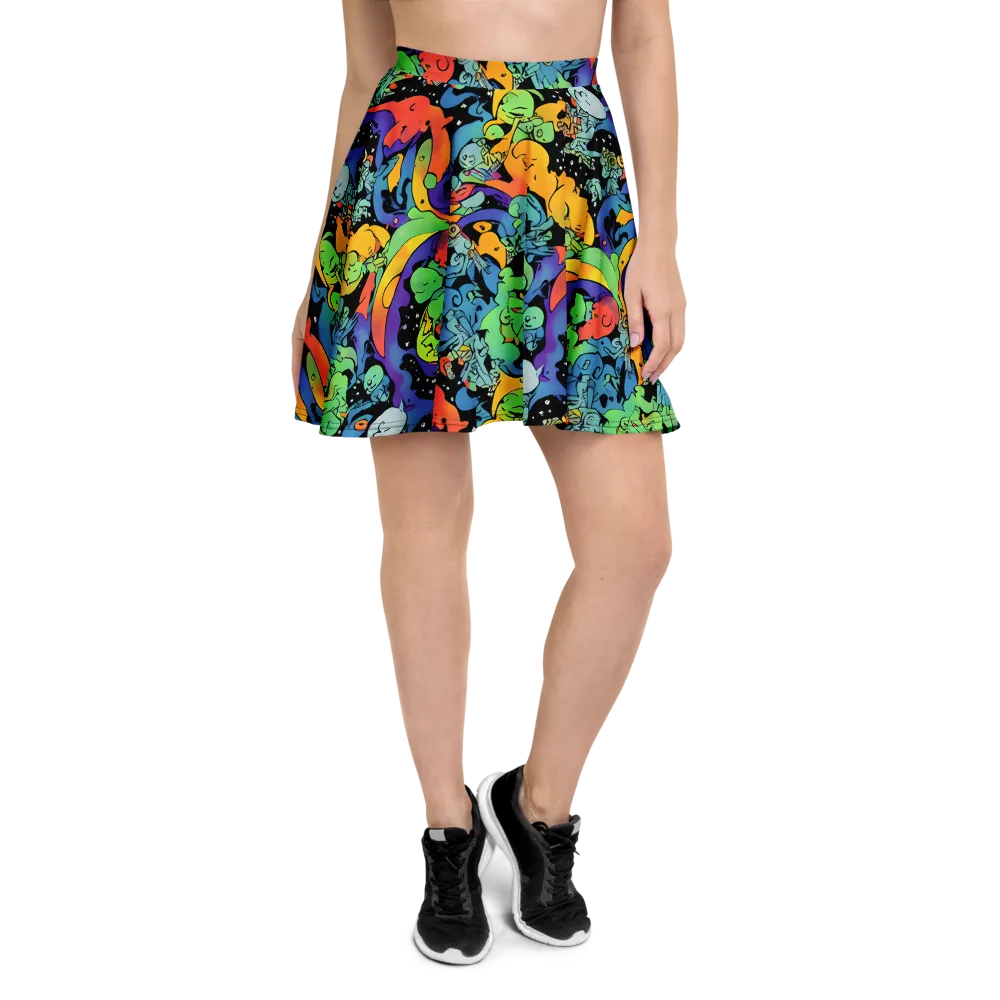 Neon Creature Carnival on Skater Skirt — Front